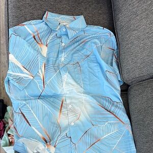Men's Blue Leaf Print Shirt